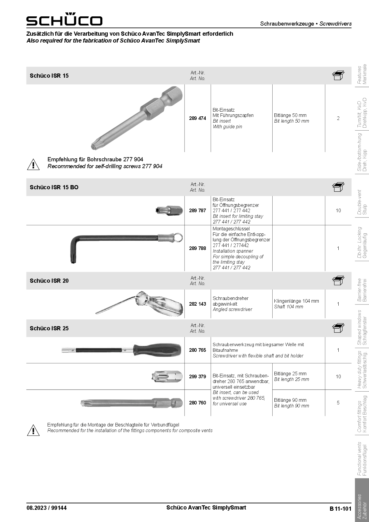 Schüco 289788 Montageschlüssel  ISR 15 BO