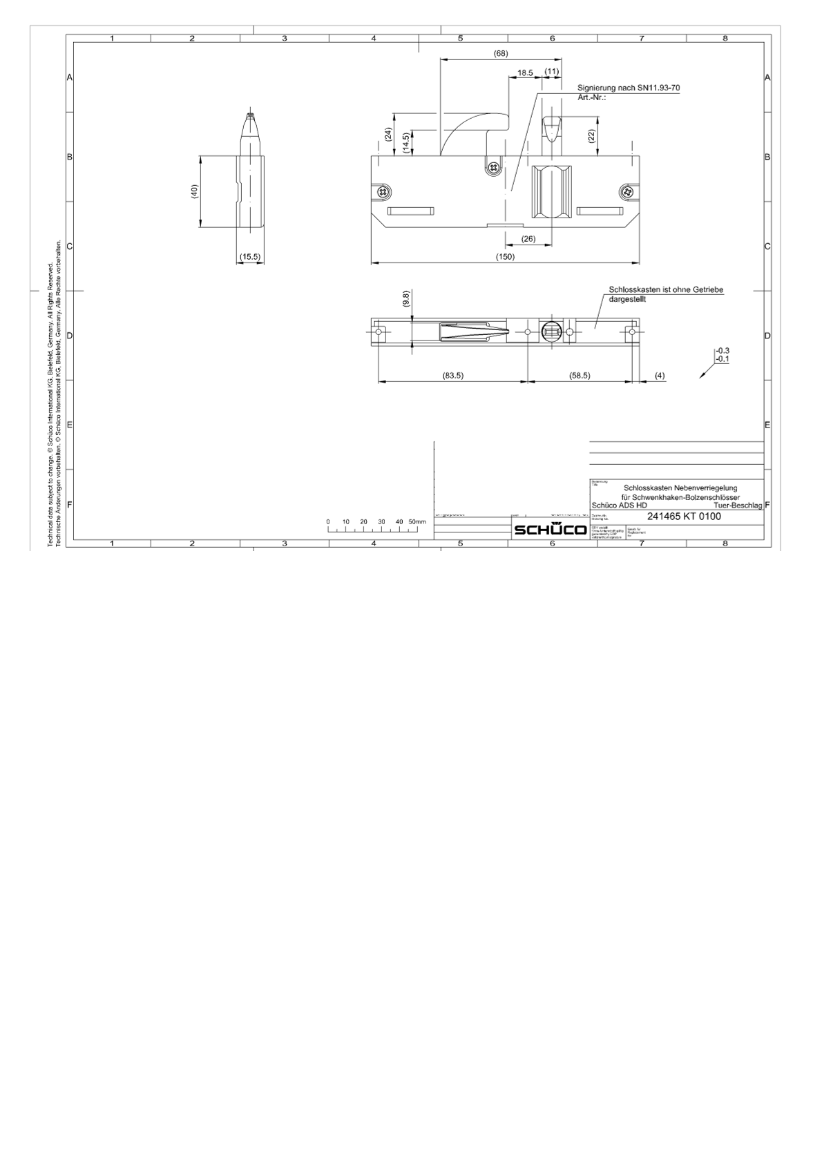Schüco 241465 Ersatzteil Schwenkhaken-Bolzen-Schlosskasten