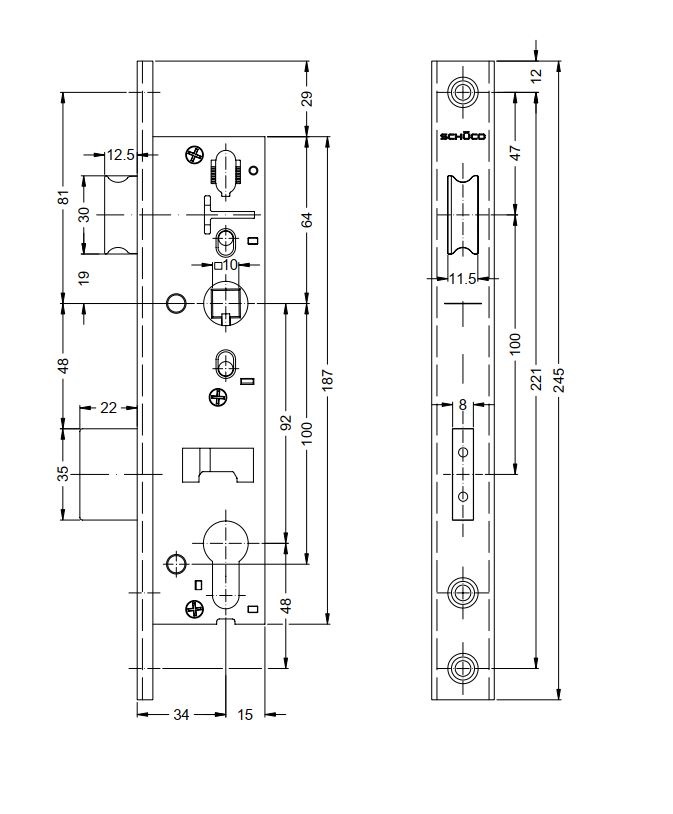 Schüco 241469 Riegel-Fallenschloss