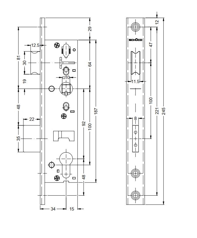 Schüco Riegel-Fallenschloss 241469