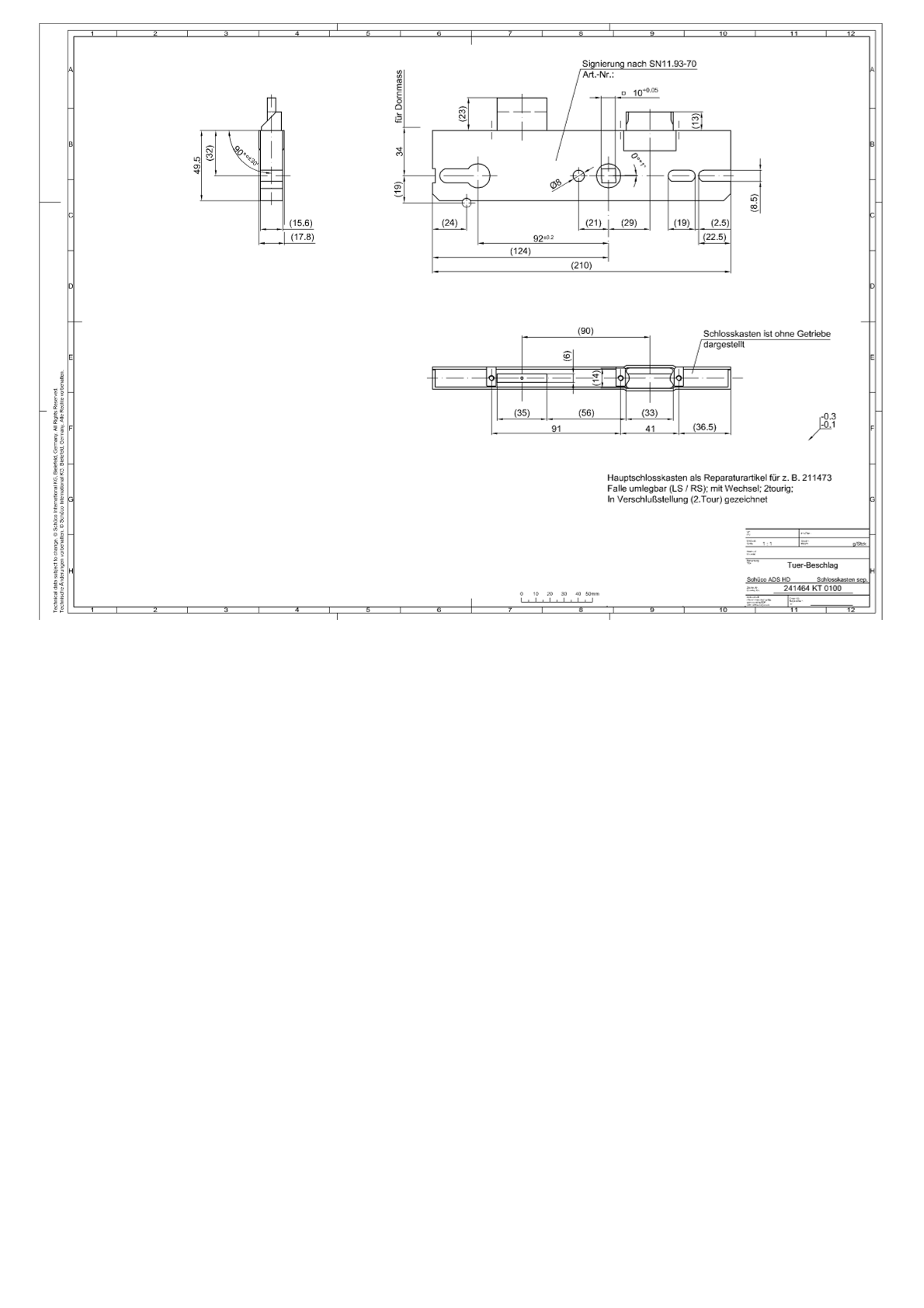 Schüco 241464 Ersatzteil Hauptschloss-Set