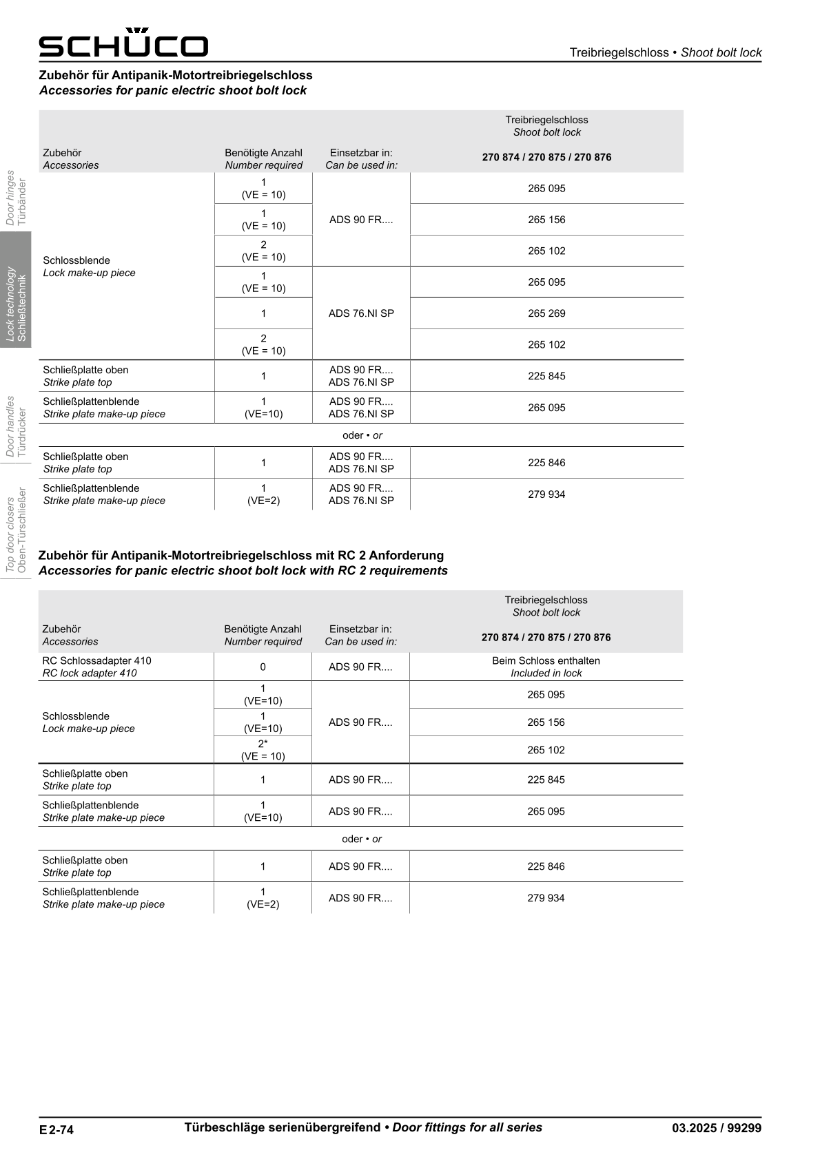 Schüco 270874 Motor-Treibriegelschloss  für Antipanik-Schlösser
