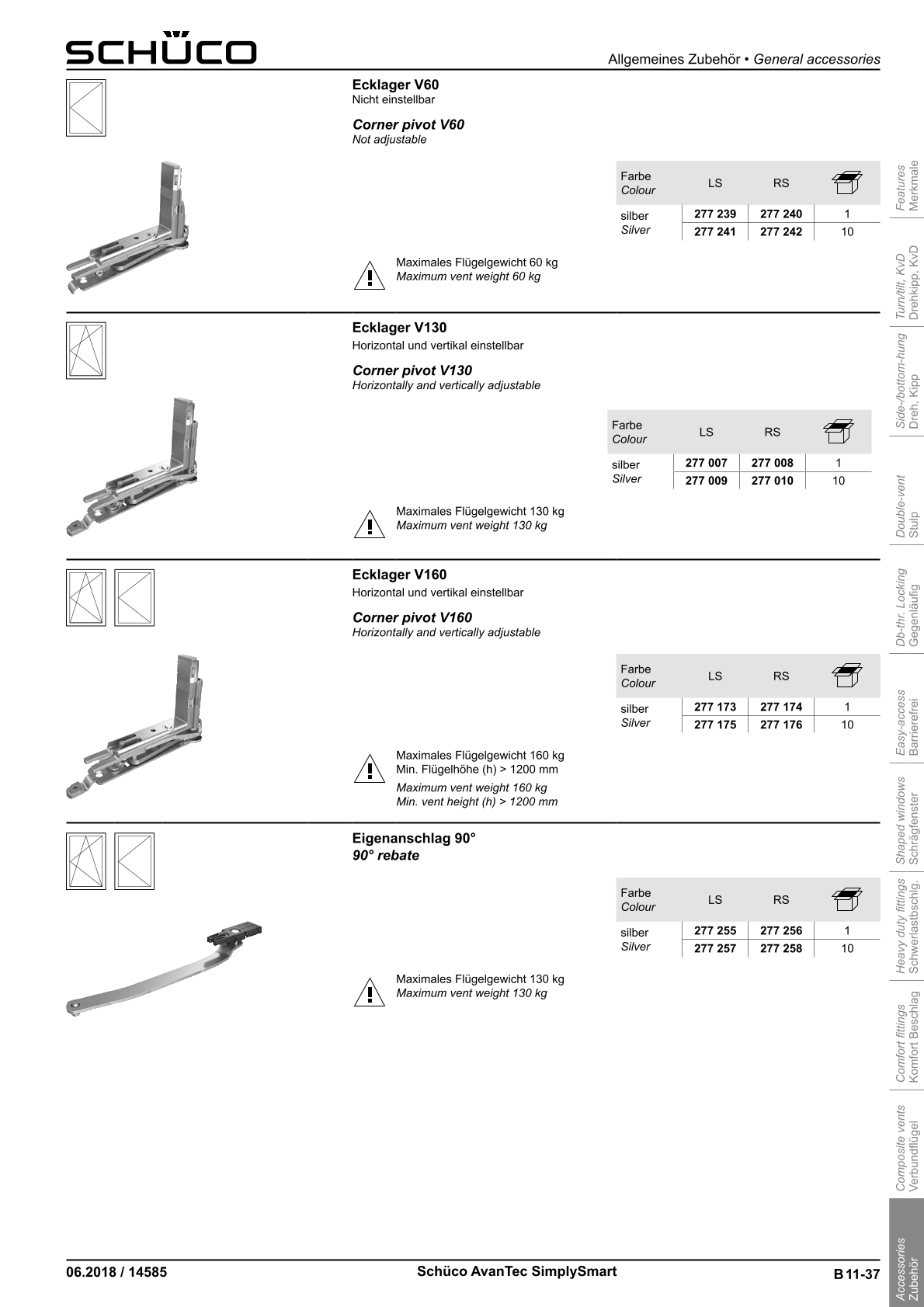 Schüco 277256 / 277258 Eigenanschlag 90° AvanTec SimplySmart, DIN rechts