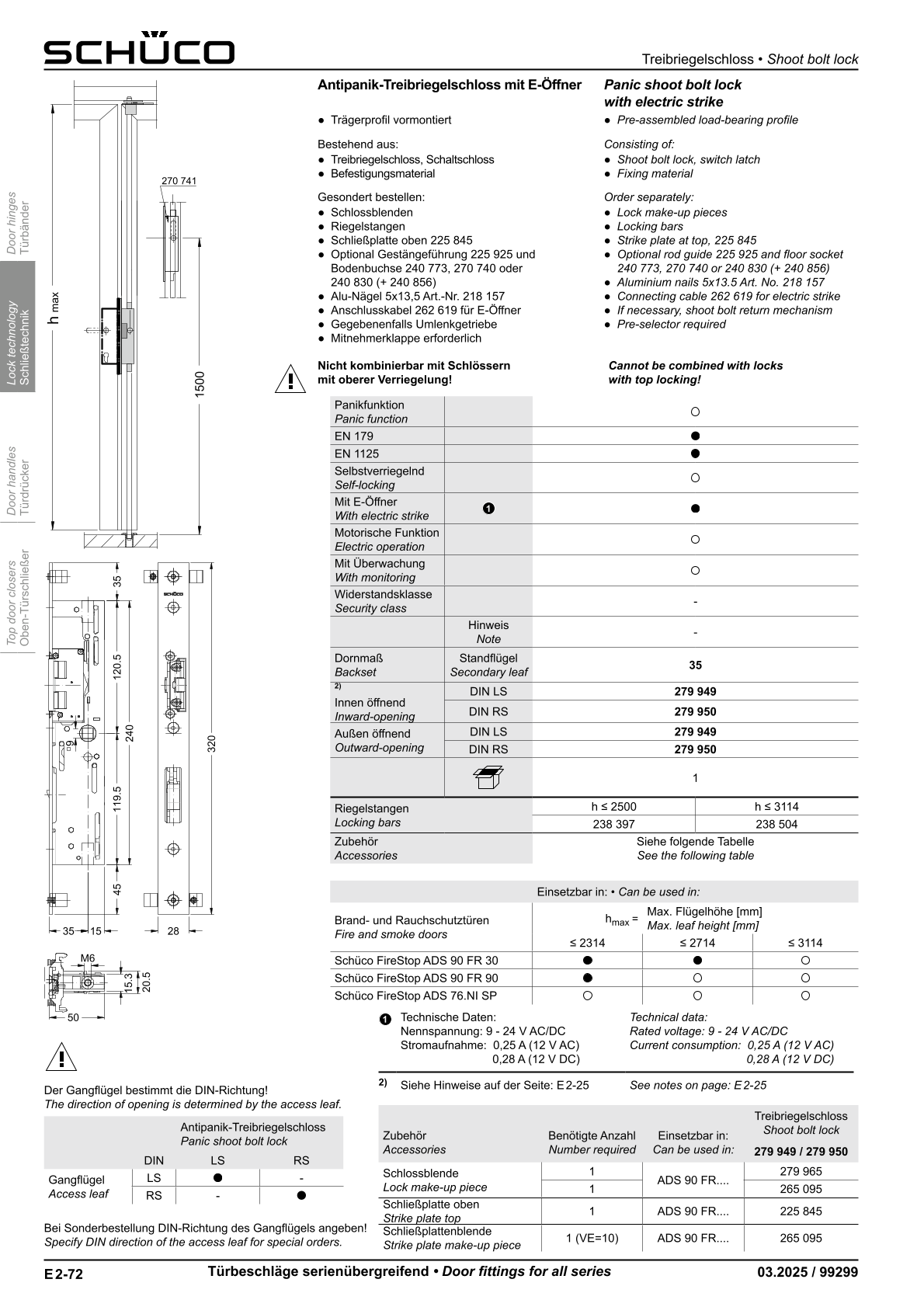 Schüco 279949 Treibriegelschloss mit E-Öffner für Antipanik-Schlösser DIN links