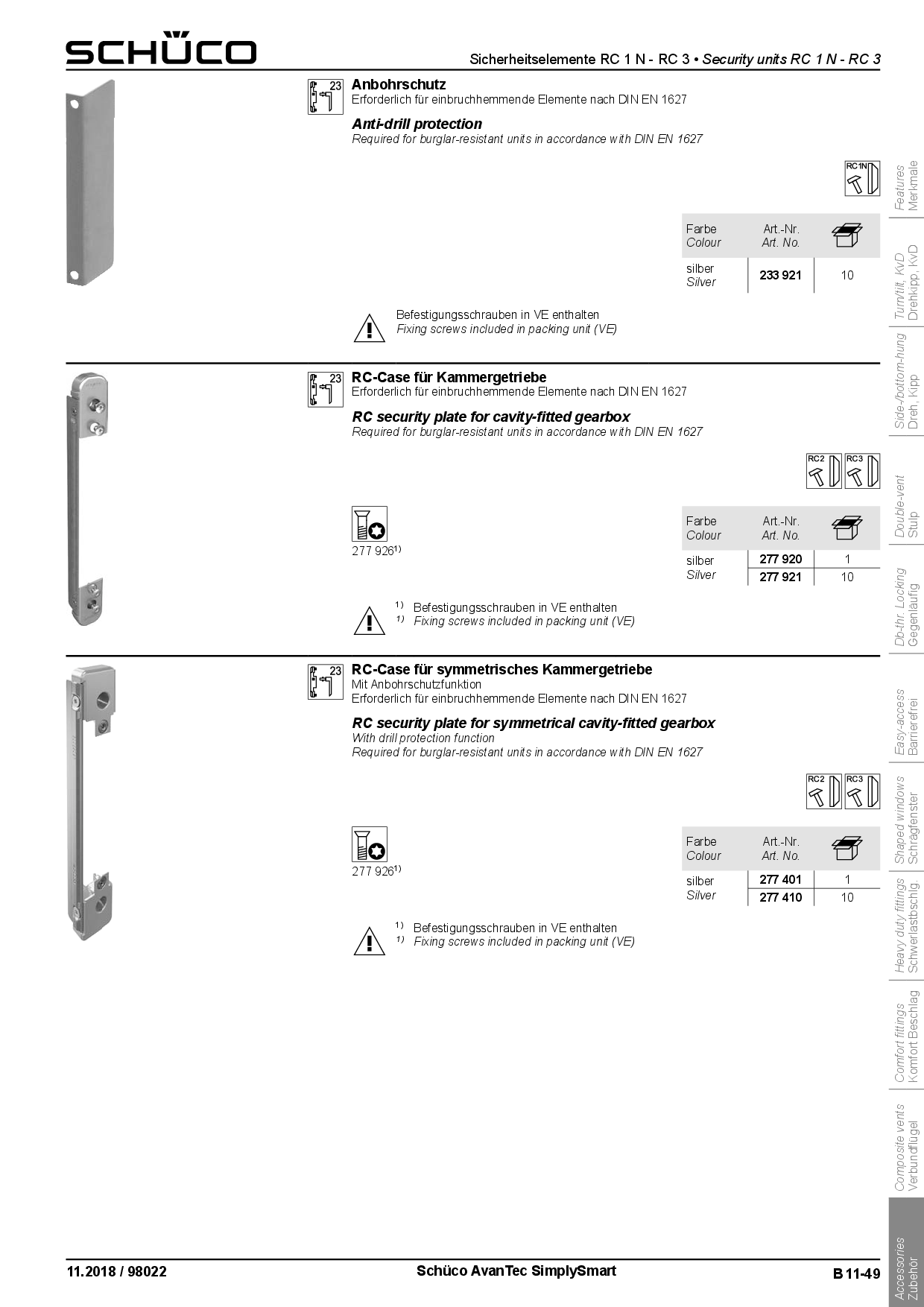Schüco 277920 / 277921 RC-Case für asymmetrische Kammergetriebe AvanTec SimplySmart
