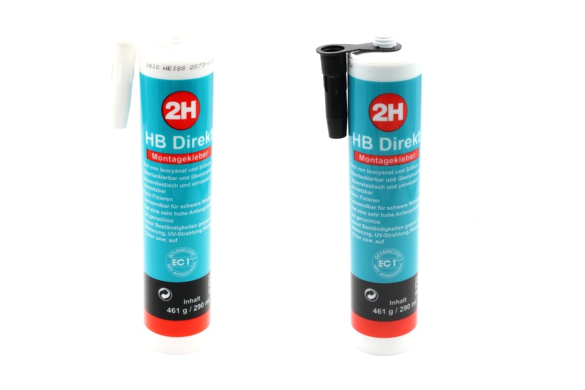 Montagekleber mit sofortiger Anfangshaftung 2H HB Direkt schwarz oder weiß - Kartusche á 290 ml Montagekleber mit sofortiger Anfangshaftung 2H HB Direkt schwarz oder weiß - Kartusche á 290 ml