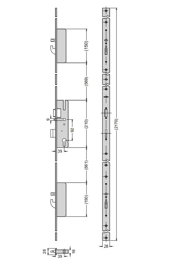 Schüco 241959 Antipanik Schwenkhaken-Bolzenschloss, Funktion E