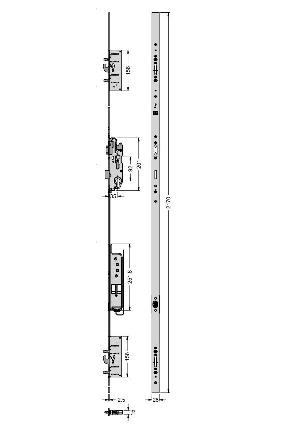 Schüco 241878 Antipanik Schwenkhaken-Motorschloss, Funktion E