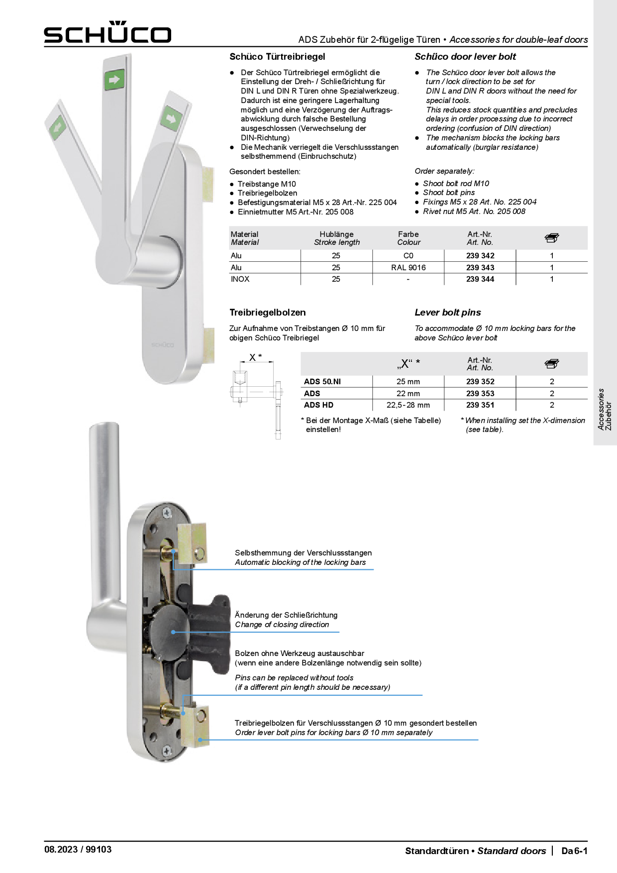 Schüco 239344 Treibriegel, INOX, inkl. Treibriegelbolzen, aufliegend