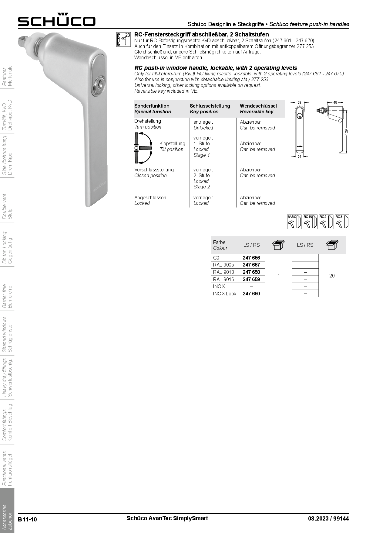 Schüco 247656 abschließbarer RC-Fenstergriff Aluminium, C0 silber