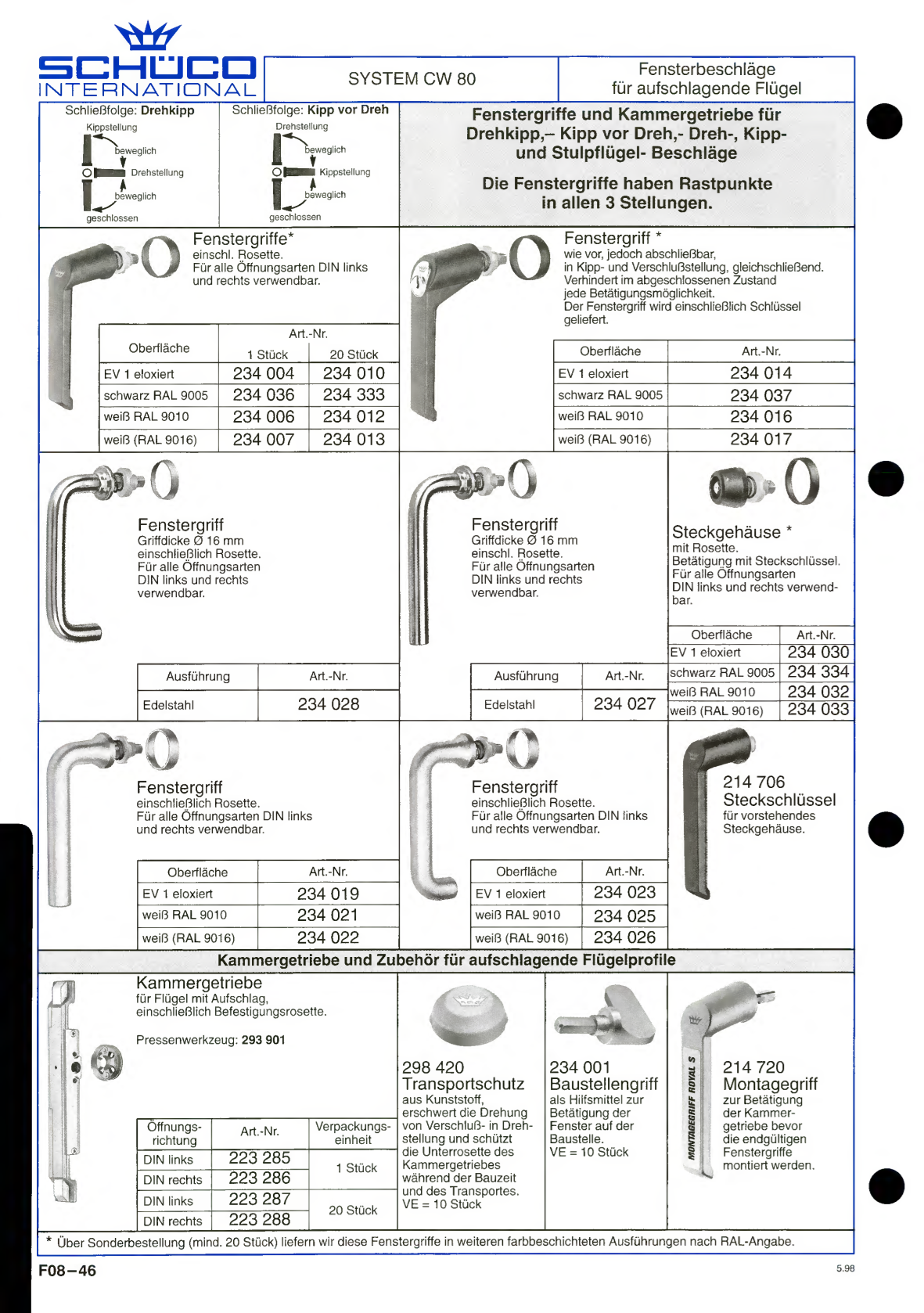 Schüco 234007 / 234013 Fenstergriff Aluminium, RAL 9016 weiß (Nachfolgeartikel 247004 / 247012)