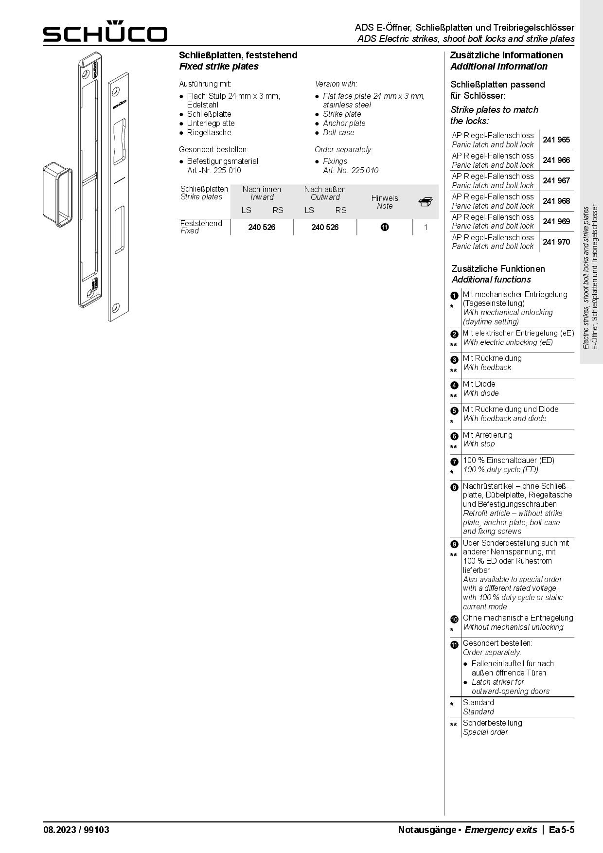 Schüco 240526 Schließplatte, feststehend