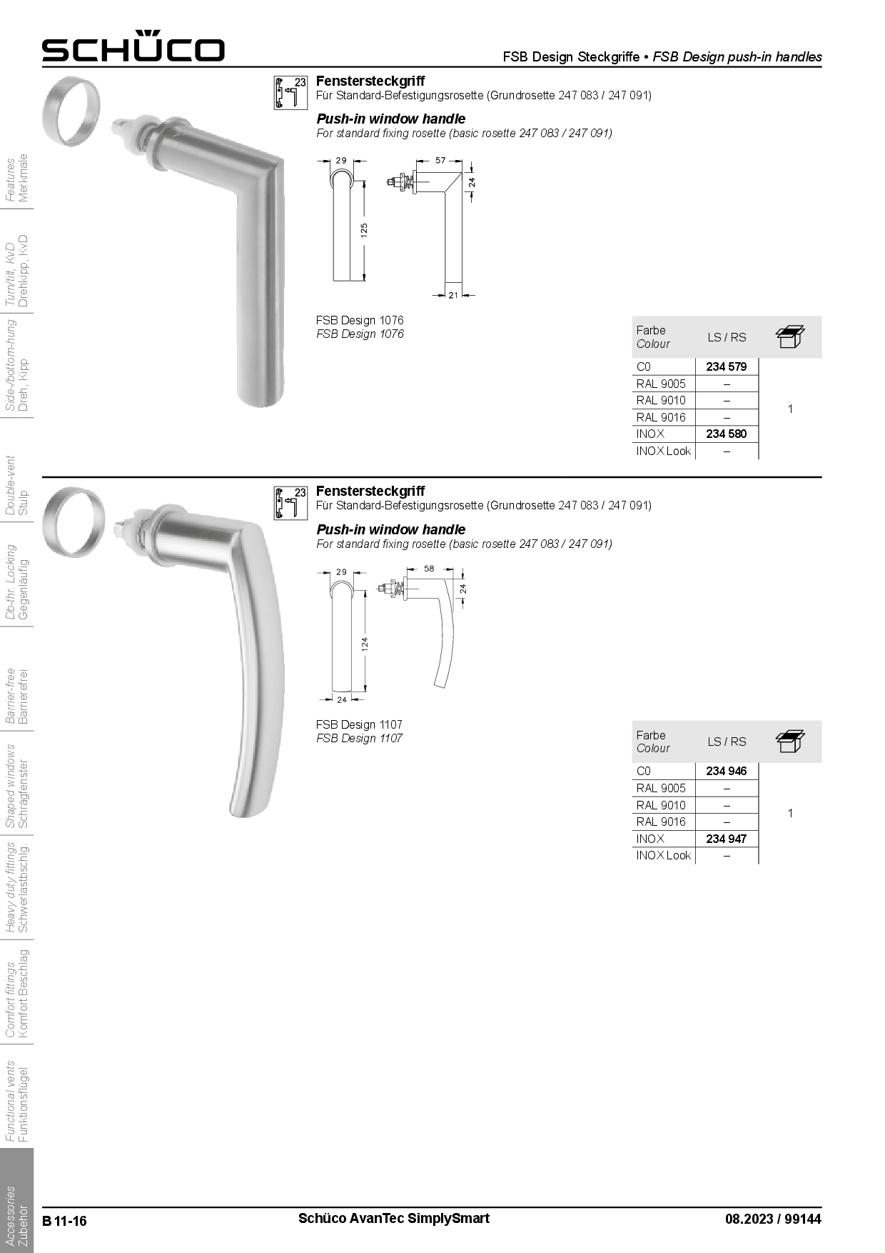 Schüco 234579 Fenstergriff FSB Design Aluminium, C0 silber