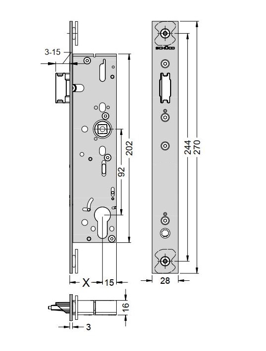 Schüco 241891 Antipanik Fallenschloss, Funktion E