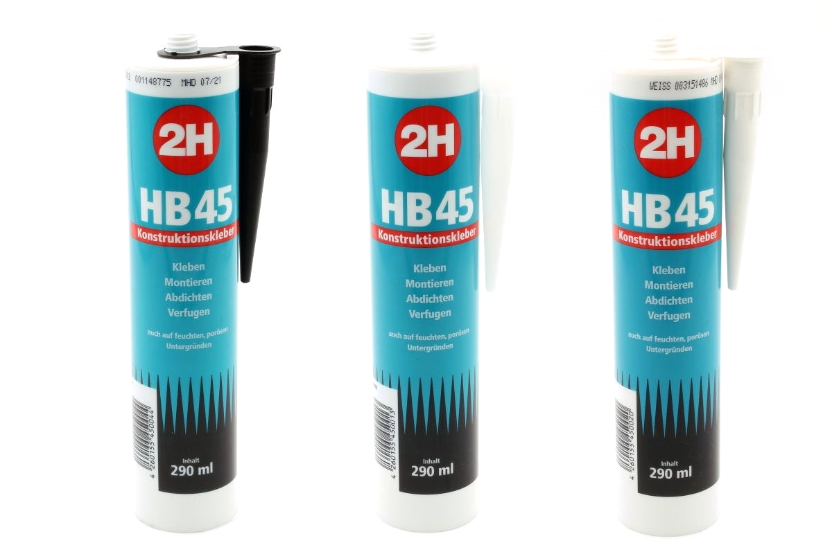 Montagekleber 2H HB 45 HB45 Konstruktionskleber schwarz, transparent oder weiß - Kartusche á 290 ml Montagekleber 2H HB 45 HB45 Konstruktionskleber schwarz, transparent oder weiß - Kartusche á 290 ml