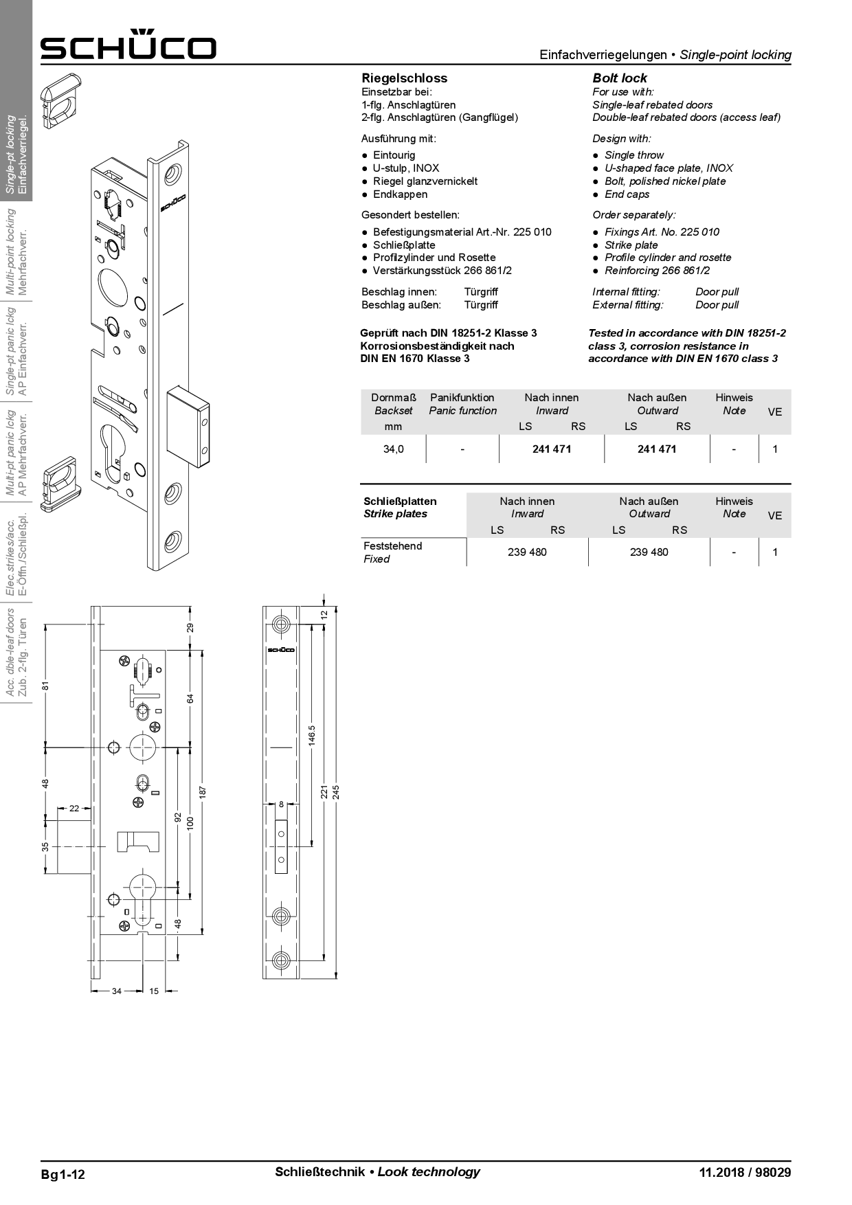 Schüco 241471 Riegelschloss